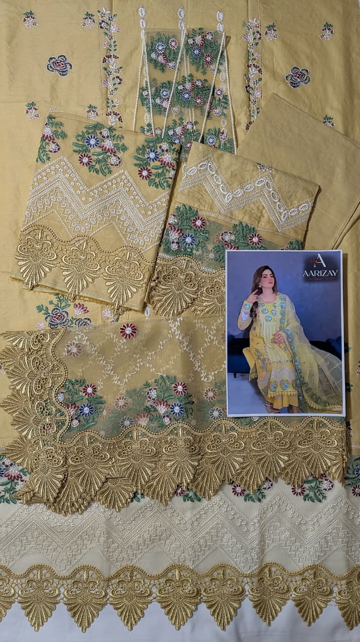 ANEELA Custard Pure Cotton and Organza (AY0002)